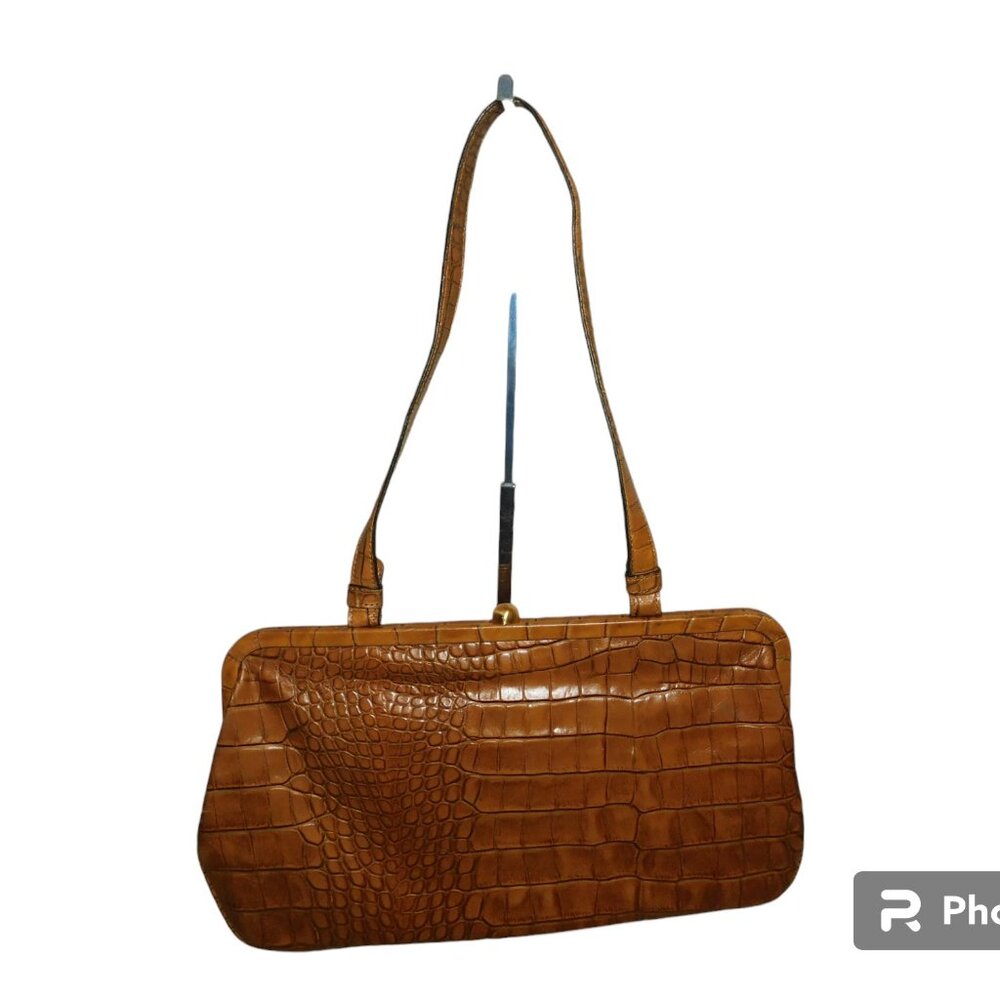 Anne Klein Leather Croc Embossed Hand Bag Clutch Style With Strap Shoulder Bag